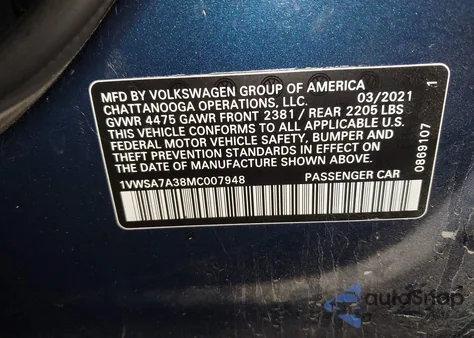 2021 Volkswagen Passat 2.0T Se from USA, damaged, VIN 1VWSA7A38MC007948